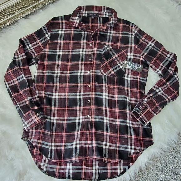 Faded Rose Flannel Plaid Button down long sleeve shirt. - Picture 1 of 4